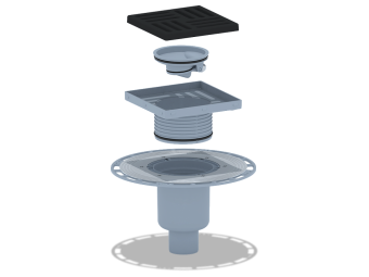 Трап для душа АНИ Пласт THQ5716 DN50 вертикальный регулируемый с сухим затвором и решёткой из чугуна 150х150 мм