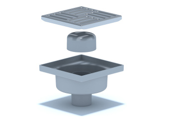 Трап вертикальный нерегулируемый АНИ Пласт TA5212 выпуск 50 мм с решеткой из нержавеющей стали 150х150 мм