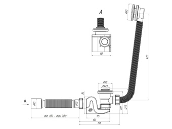 Сифон для ванны АНИ Пласт Бриг EC655S 1 1/2 дюйма 40 мм клик-клак с сеткой с переливом и гибкой трубой 40х50 мм