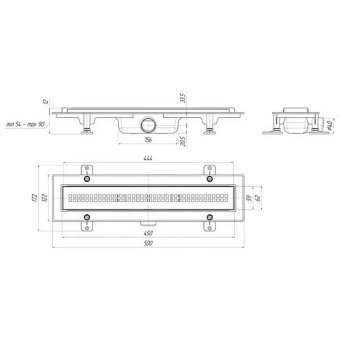 Трап линейный пластиковый АНИ Пласт TL1245G выпуск 40 мм решётка Риф глянцевая нержавеющая сталь 450 мм