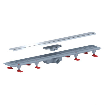 Трап линейный пластиковый АНИ Пласт TLQ1185G DN40 с сухим затвором и глянцевой решёткой Штиль 850х62 мм