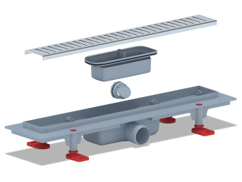 Трап линейный пластиковый АНИ Пласт TL1445M выпуск 40 мм решётка Бимс матовая нержавеющая сталь 450 мм