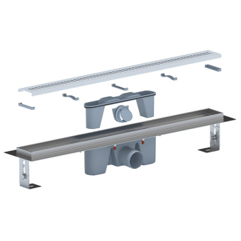 Трап линейный из нержавеющей стали АНИ Пласт TLZ2265M DN50 с комбинированным затвором матовой решёткой Риф 650х65 мм