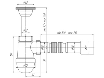 Сифон для раковины АНИ Пласт C2015 1 1/4 дюйма 40 мм с гибкой трубой 40х40/50 мм