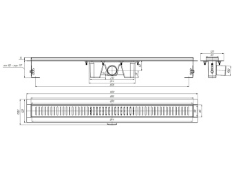 Трап линейный из нержавеющей стали АНИ Пласт TL2485M выпуск 50 мм решётка Бимс матовая 850 мм