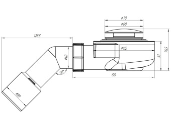 Сифон для душевого поддона АНИ Пласт E321C 1 1/2 дюйма 90 мм клик-клак гриб с сеткой с переходной трубой 45 градусов 40х50 мм