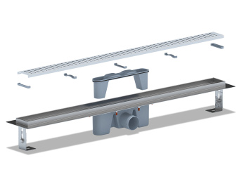 Трап линейный из нержавеющей стали АНИ Пласт TL2485M выпуск 50 мм решётка Бимс матовая 850 мм