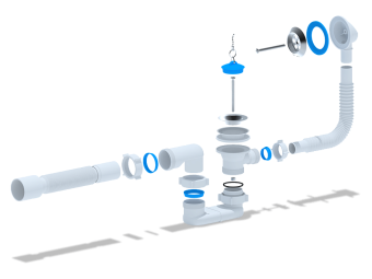 Сифон для ванны АНИ Пласт E055 1 1/2 дюйма плоский с переливом и гибкой трубой 40х50 мм