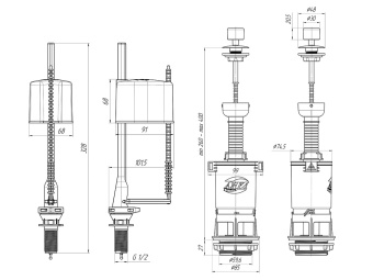 Набор с нижней подводкой АНИ Пласт WC4550M 1/2 дюйма с пластиковым штуцером эконом шток металлизированный