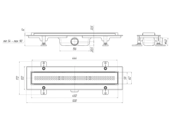 Трап линейный пластиковый АНИ Пласт TL1245M выпуск 40 мм решётка Риф матовая нержавеющая сталь 450 мм