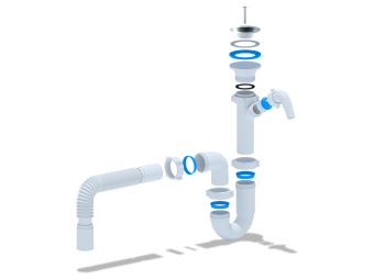 Сифон для мойки АНИ Пласт D1005 1 1/2 дюйма 40 мм прямоточный с отводом для стиральной машины и гибкой трубой 40х40 мм