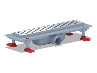 Трап линейный пластиковый АНИ Пласт TL1435G выпуск 40 мм решётка Бимс глянцевая нержавеющая сталь 350 мм