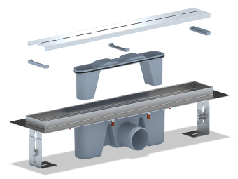 Трап линейный из нержавеющей стали АНИ Пласт TL2545G выпуск 50 мм решётка Киль глянцевая 450 мм