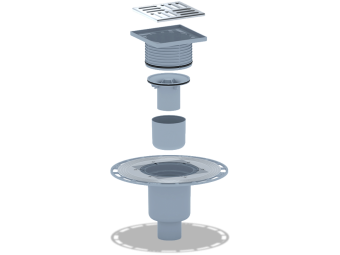 Трап вертикальный регулируемый АНИ Пласт THA5714 выпуск 50 мм с решеткой из нержавеющей стали 120х120 мм