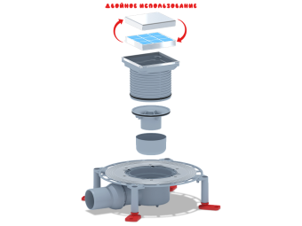 Трап горизонтальный регулируемый АНИ Пласт TVA5802 выпуск 50 мм с решеткой из нержавеющей стали 100х100 мм под плитку