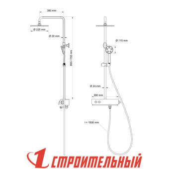Душевой гарнитур (полка,излив,тропич.душ,) хром JD-SC104 Janedo