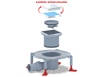 Трап для душа АНИ Пласт THQ5802 DN 50 горизонтальный регулируемый с сухим затвором и решёткой из нержавеющей стали 100х100 мм под плитку