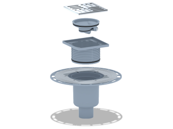 Трап для душа АНИ Пласт THQ5714 DN50 вертикальный регулируемый с сухим затвором и решёткой из нержавеющей стали 120х120 мм