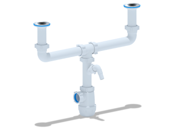 Сифон для мойки АНИ Пласт Грот A4000 1 1/2 дюйма 40 мм двойной разноуровневый с отводом для стиральной машины