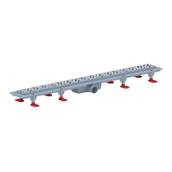 Трап линейный пластиковый АНИ Пласт TLQ1385M DN40 с сухим затвором и матовой решёткой Бриз 850х62 мм