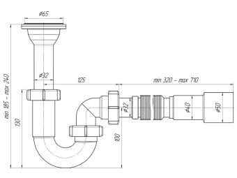 Сифон для раковины АНИ Пласт DB2016 с литым выпуском и гибкой трубой 32х40/50 мм