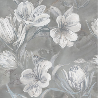 OPALE GREY FLOWER 63х63 (3компл/2шт) панно