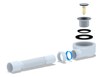 Сифон для душевого поддона АНИ Пласт E455CL 1 1/2 дюйма 50 мм клик-клак с гибкой трубой 40х50 мм