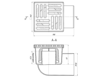 Трап для душа АНИ Пласт TA1116 горизонтальный нерегулируемый с выпуском 110 мм и чугунной решеткой 150х150 мм