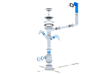 Сифон для мойки АНИ Пласт Грот A0146 3 1/2 дюйма 40 мм с жестким переливом и двумя отводами для стиральной машины