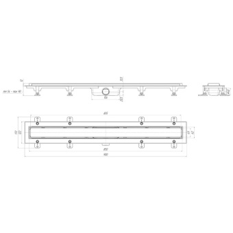 Трап линейный пластиковый АНИ Пласт TLQ1185G DN40 с сухим затвором и глянцевой решёткой Штиль 850х62 мм