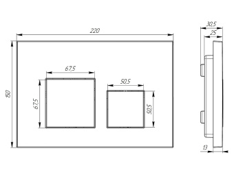 Клавиша смыва для скрытой инсталляции унитаза, АНИ Пласт, квадратная, хром глянцевый, WPG1611G