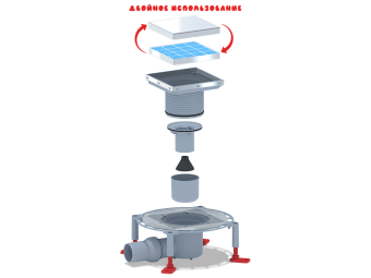 Трап для душа АНИ Пласт THZ5812 DN50 горизонтальный регулируемый с комбинированным затвором и решёткой из нержавеющей стали 150х150 мм под плитку