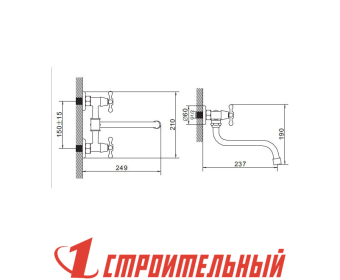 Смеситель Эверест, двухвент. для кухни, настенный, пластик. кран-букса,гусак 28см, B46-351, (шт.)			