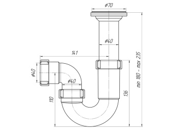 Сифон для мойки АНИ Пласт D0500 1 1/2 дюйма 40 мм прямоточный с литым выпуском
