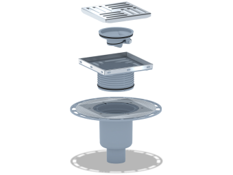 Трап для душа АНИ Пласт THQ5712 DN50 вертикальный регулируемый с сухим затвором и решёткой из нержавеющей стали 150х150 мм