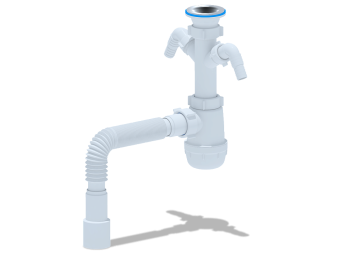 Сифон для мойки АНИ Пласт Грот A1115 1 1/2 дюйма 40 мм с двумя отводами для стиральной машины с гибкой трубой 40х40/50 мм